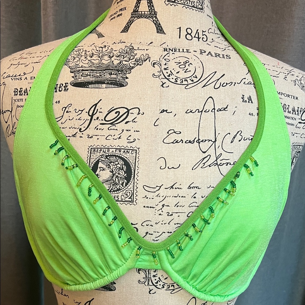 Vibrant Lime Bikini set with Bead Accents NWOT